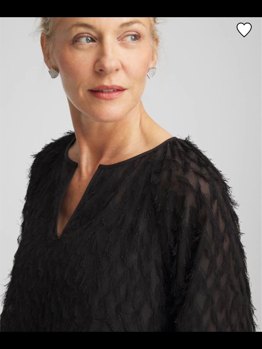 Feathered Black V-Neck Peasant Top